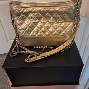 CHANEL Quilted Metallic Gold Shoulder Hobo